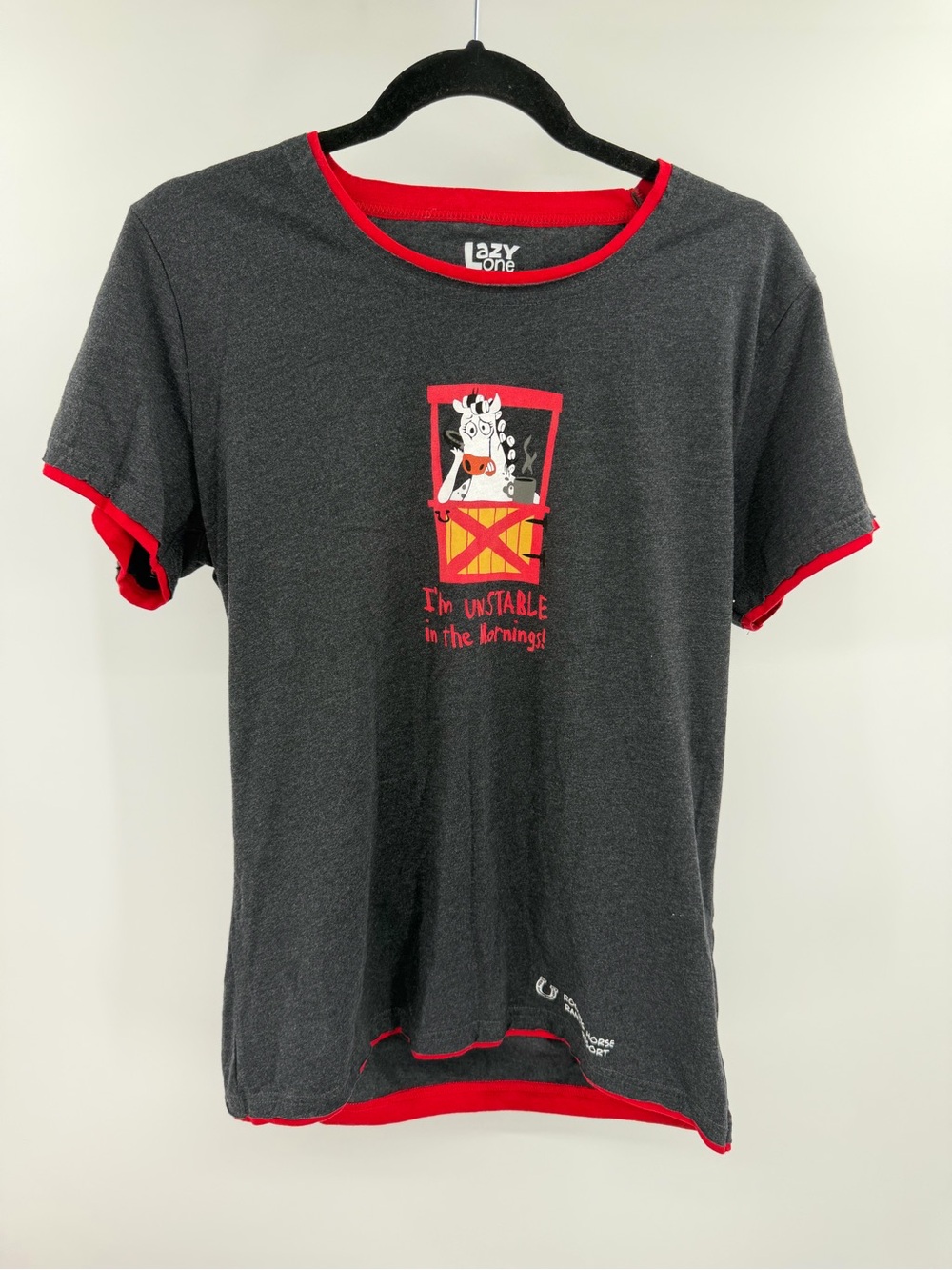 Lazy One Juniors XL Black & Red Cow Graphic Tee 100% Cotton